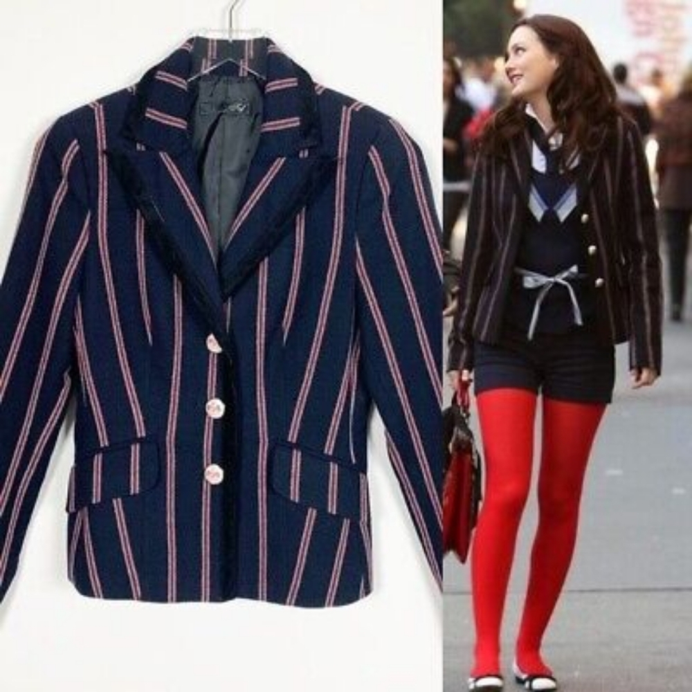 ASO Blair Waldorf Gossip Girl Iconic Zara TRF Wool Striped Blazer Size Medium